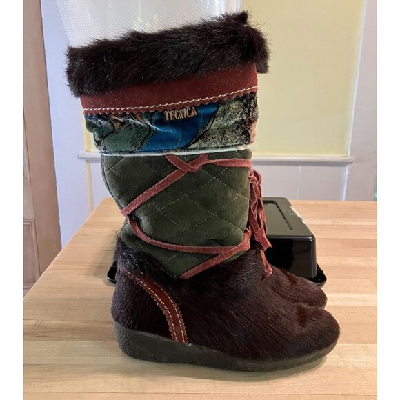 TECNICA Womens Vintage 90s Apres Goat Hair Fur Boots Size 5.5 US 36 Brown FA EXC